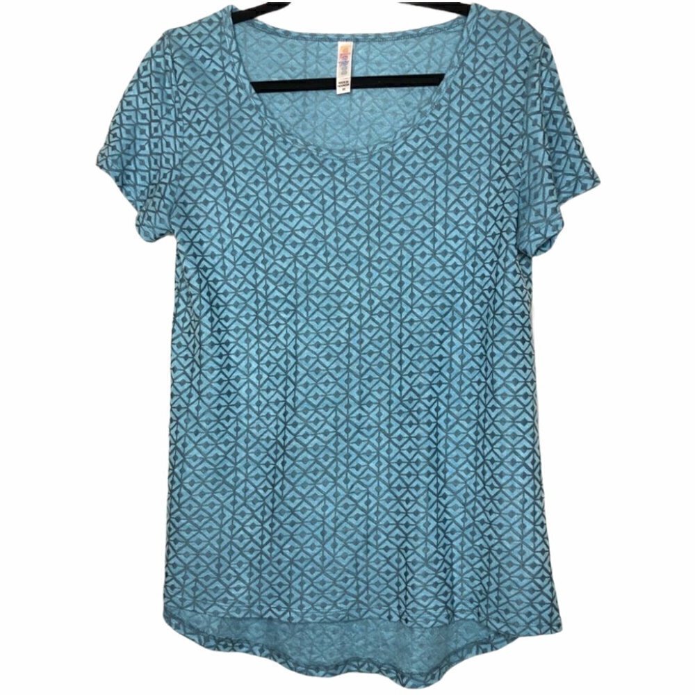 NEW - LuLaRoe Classic T Short Sleeve Scoop Neck Blue/Gray Geometric - Size XS